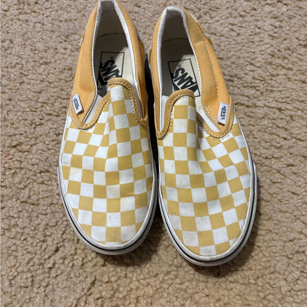 Vans Yellow and White Checkered Slip-On Sneakers